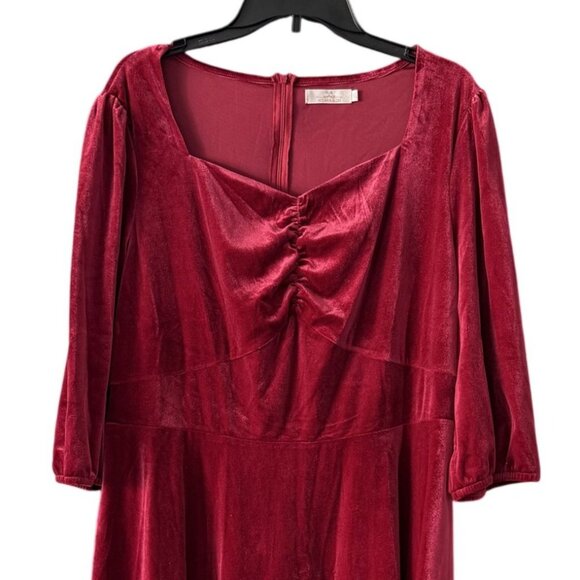 Homrain Womens Red Velvet Midi Dress Ruched Bodice 3XL WhimsyGoth VIntage - Picture 2 of 7